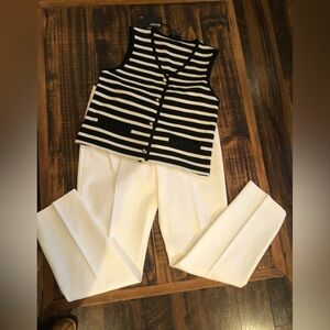 Bailey/44 Black and Cream Striped Top with Talbots Cream Straight Leg Pants